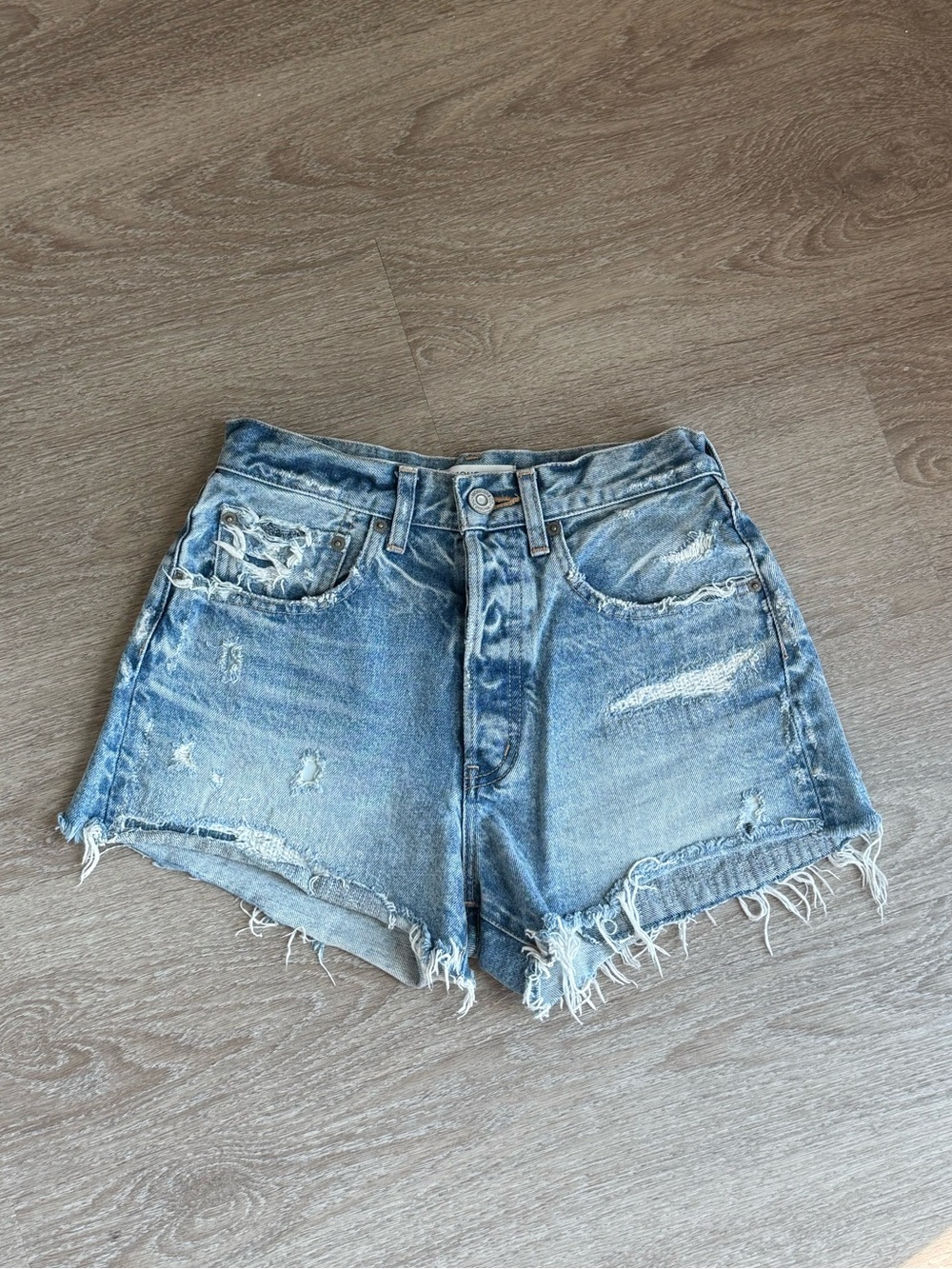 Moussy Light Wash High-Waist Distressed Denim Shorts - size 24